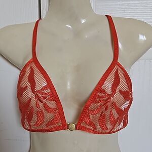 Free People Women's Lace Bralette Racer Back Bra Henna Red Small